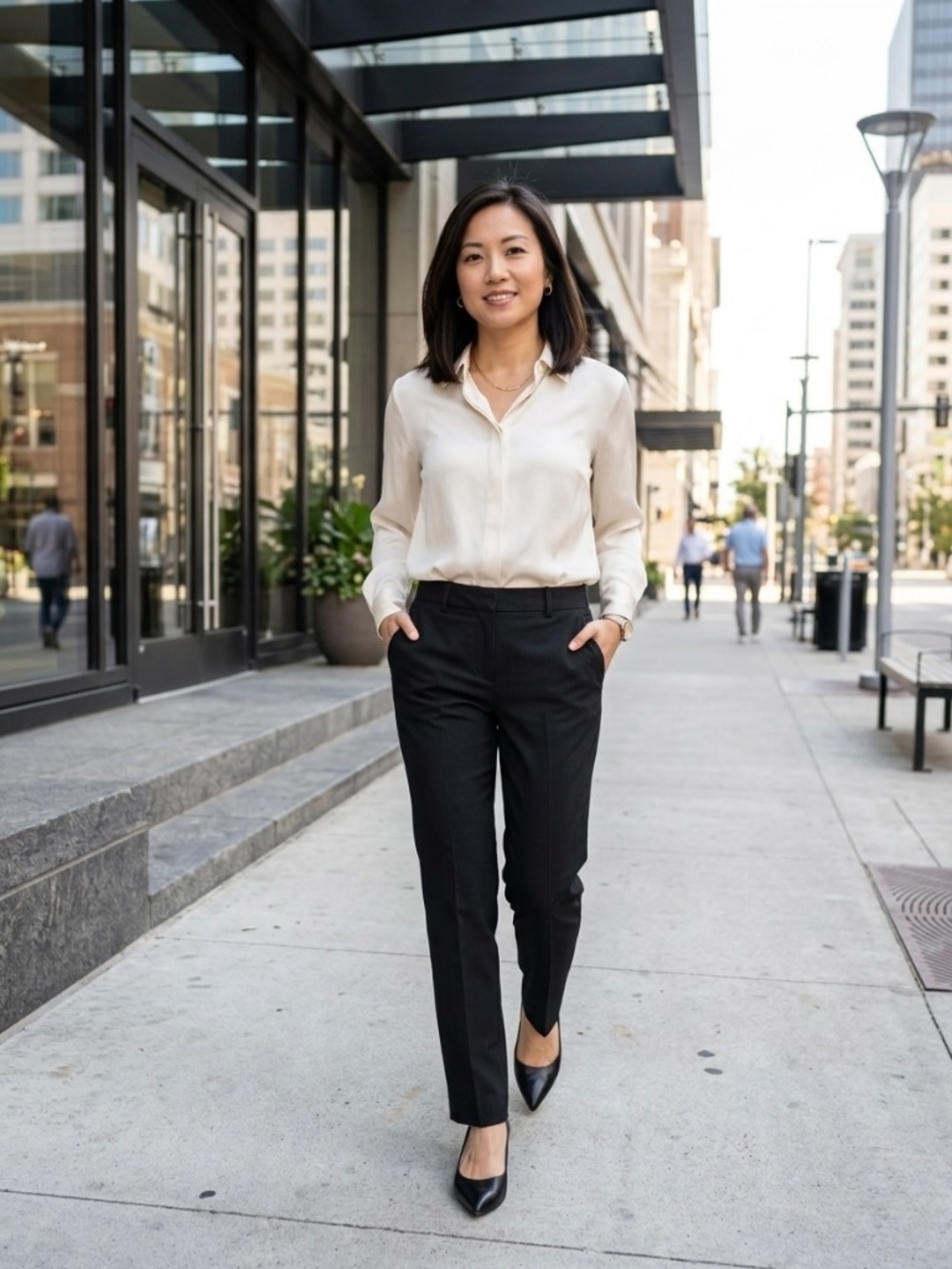 Michael Kors Petite Pinstripe Wool Pants Black 2P